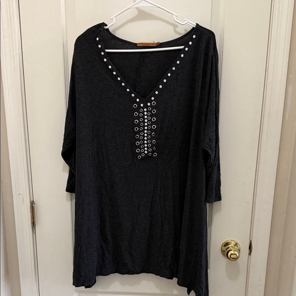 Womens Beldini 3x Charcoal Gray Grommet V-Neck Cover Up Dress